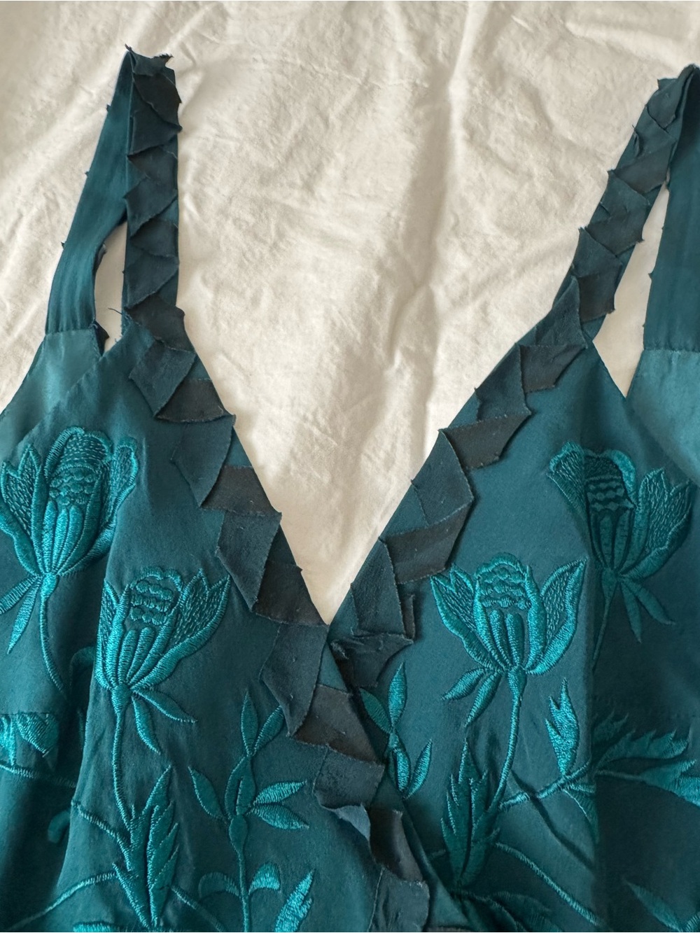 Sue Wong Teal Embroidered V-Neck Midi Dress - Picture 6 of 11